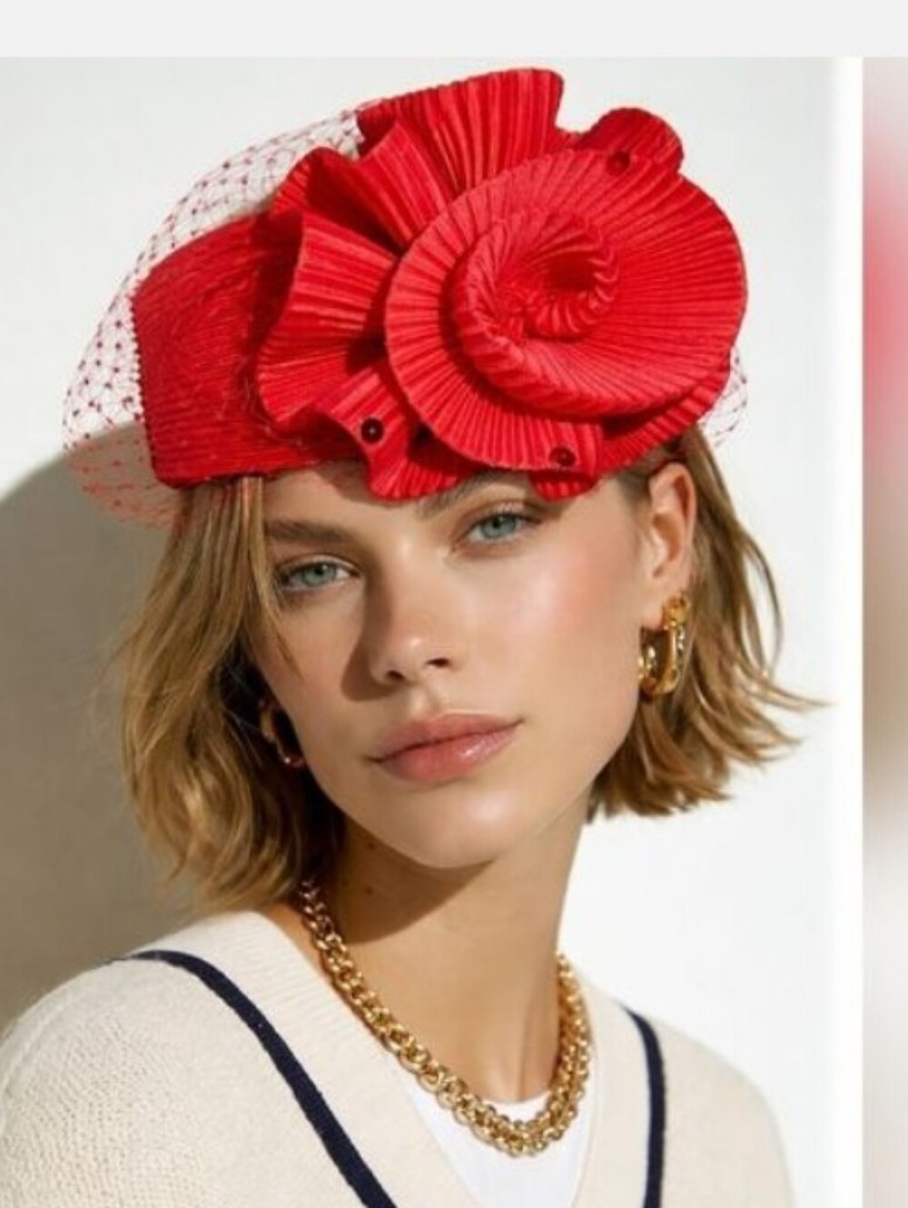 Classic Red Rosette Fascinator with Veil